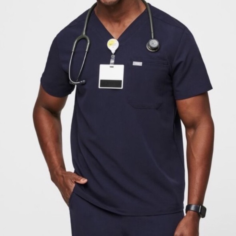 FIGS Technical Collection Mens V-Neck Scrub Top Navy Blue FM1500‎ Size M